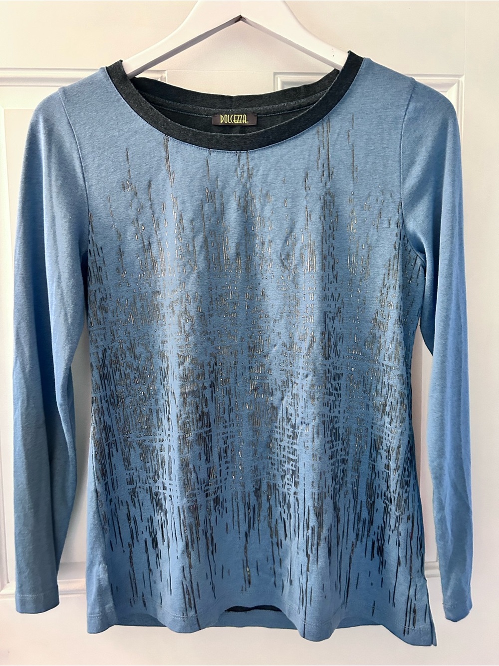 Dolcezza Blue Long-Sleeve Metallic Print Tee